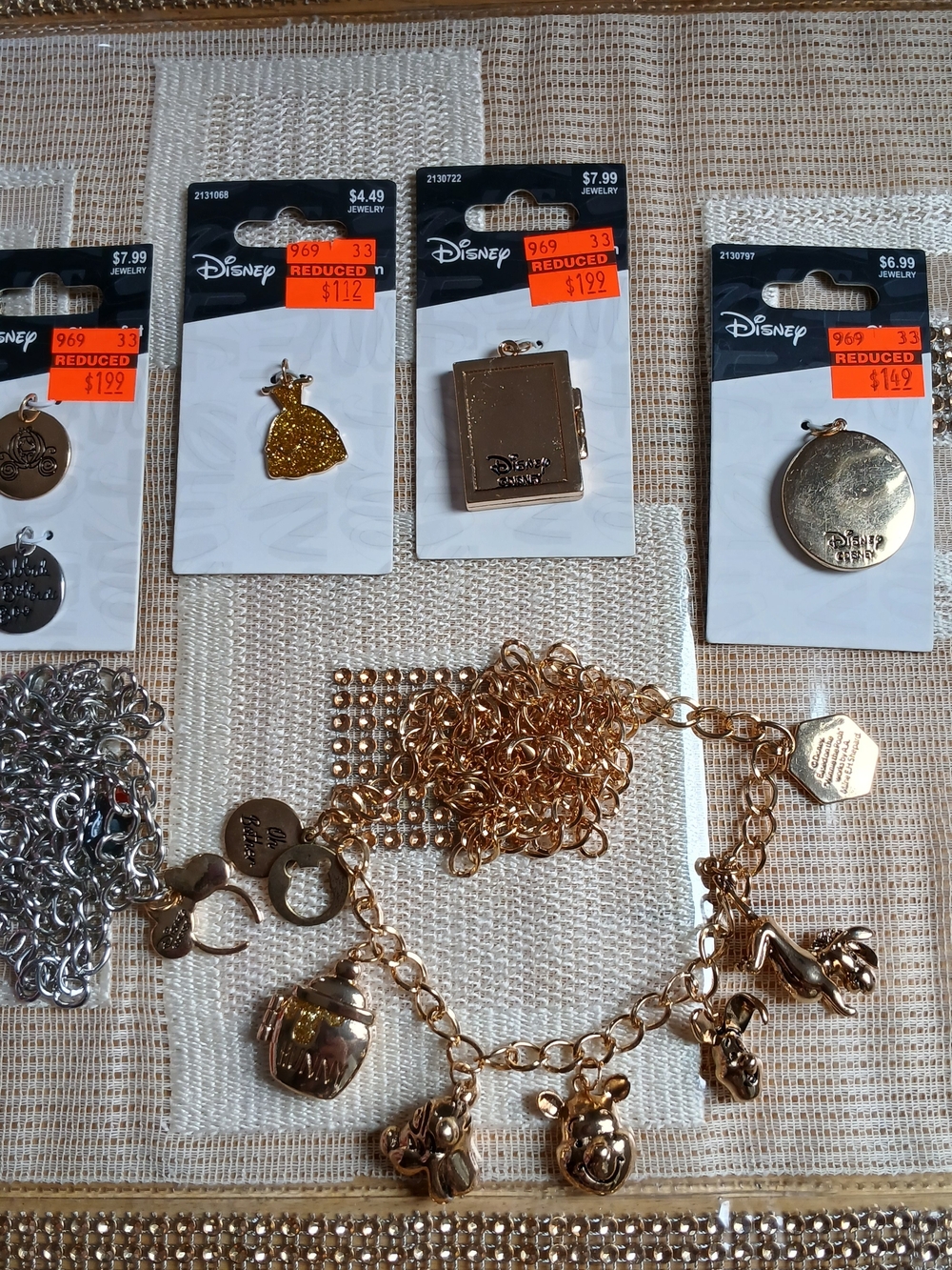 Disney Gold-Tone Charm Necklace + Assorted Disney Charms